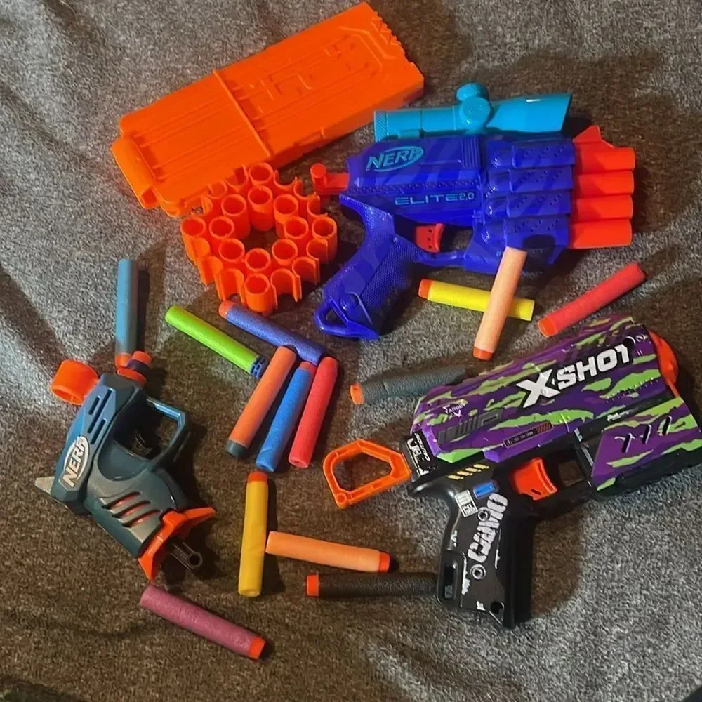 Nerf and X-Shot Blaster Toy Set - Blue, Orange, Purple